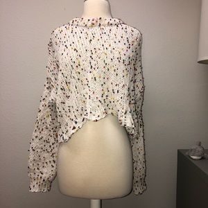 Irene’s Story Puffy Sleeves PomPom Crop Sweater